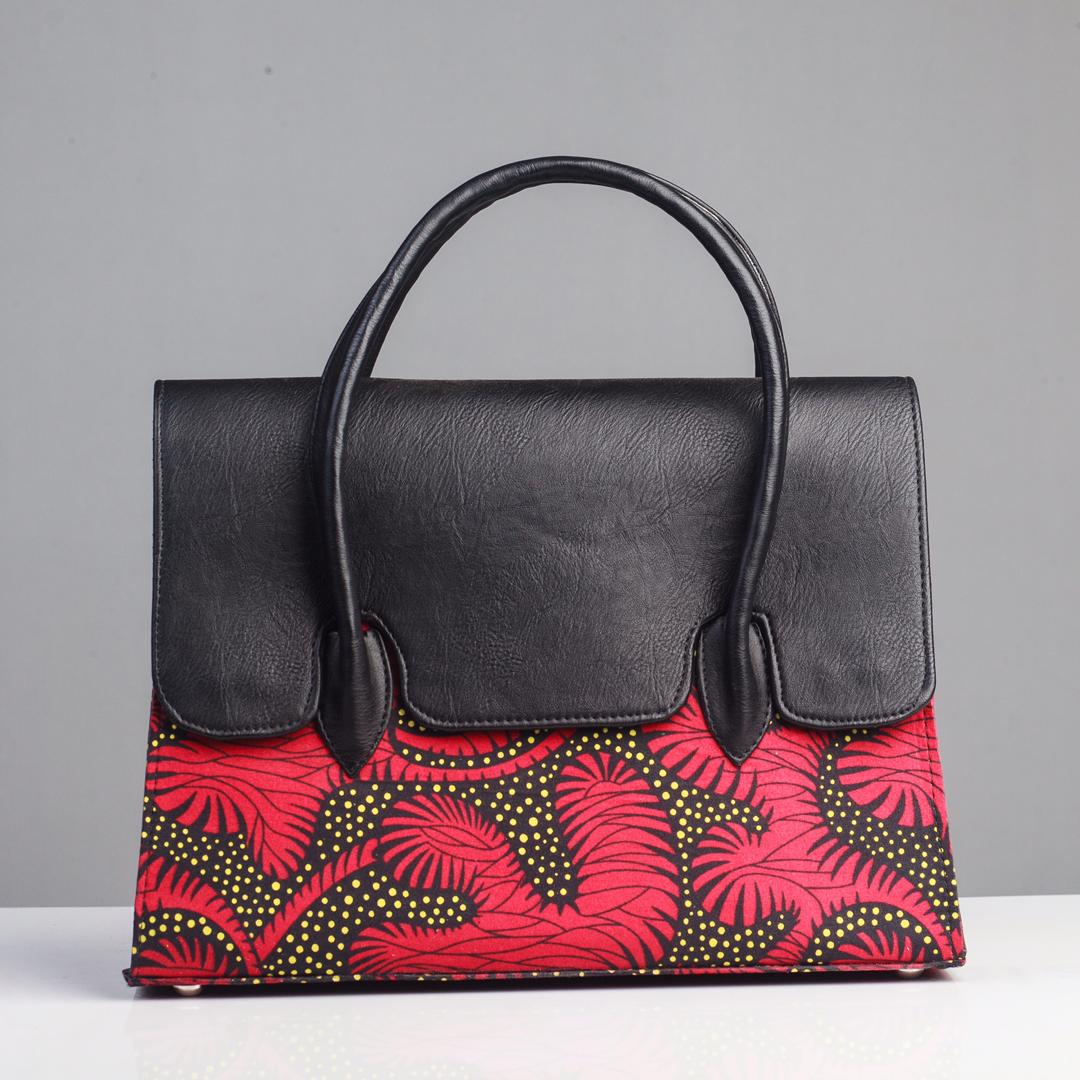 Black Leather Mix With Ankara African Fabric Ladies Handbag – B110008 ...